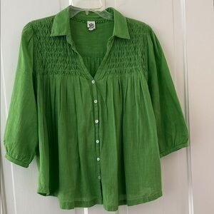 Ivy Jane Green Blouse with Textured Yoke